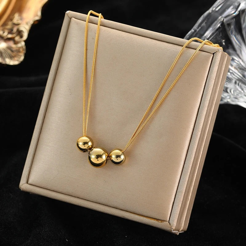 GANEMLY 316L Stainless Steel Beads Balls Necklace Earrings Set For Women Fashion Waterproof Jewelry Set Lady Gift Party collier