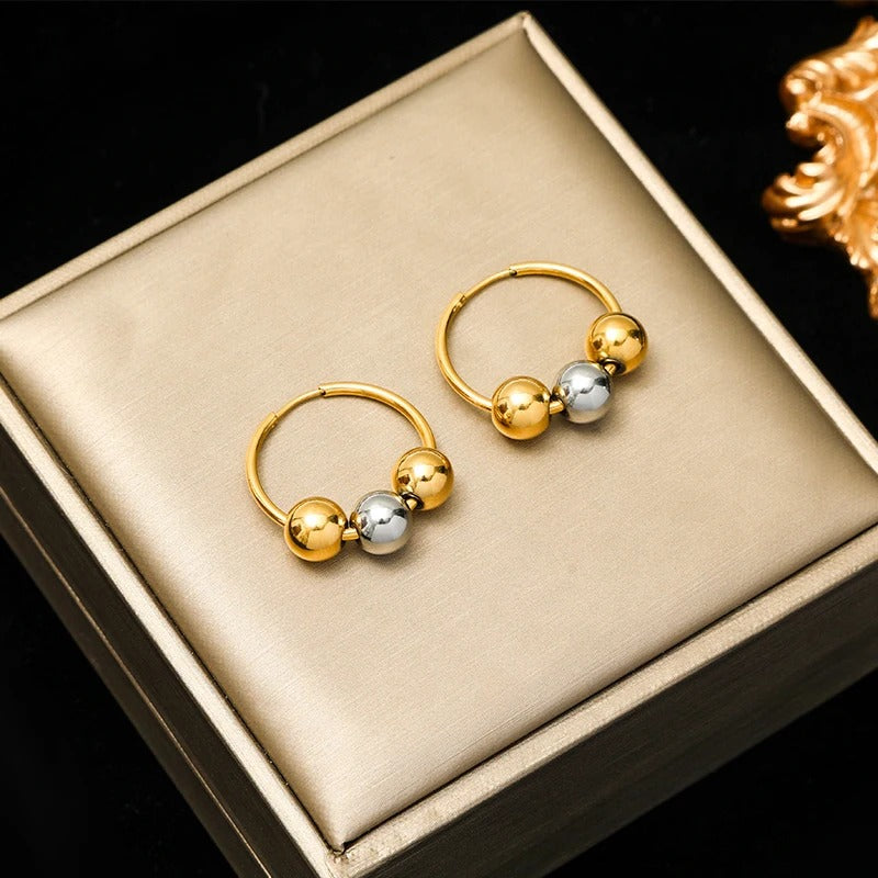GANEMLY 316L Stainless Steel Beads Balls Necklace Earrings Set For Women Fashion Waterproof Jewelry Set Lady Gift Party collier