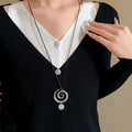 Punk Silver Color Metal Large Spiral Vortex Pendant Necklace For Women Men Long Leather Rope Sweater Chain Necklaces Jewelry