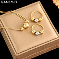 GANEMLY 316L Stainless Steel Beads Balls Necklace Earrings Set For Women Fashion Waterproof Jewelry Set Lady Gift Party collier