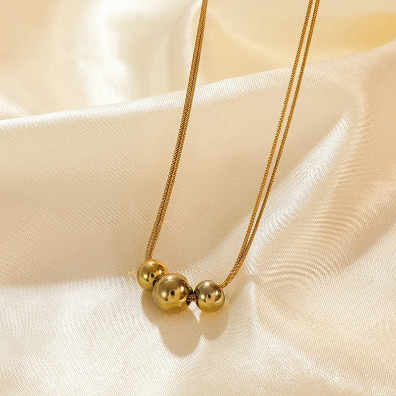 GANEMLY 316L Stainless Steel Beads Balls Necklace Earrings Set For Women Fashion Waterproof Jewelry Set Lady Gift Party collier