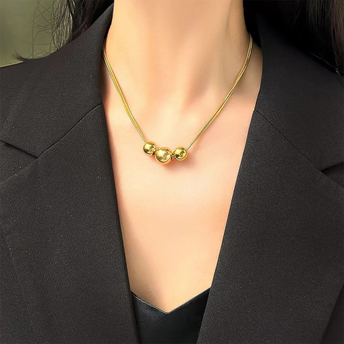 GANEMLY 316L Stainless Steel Beads Balls Necklace Earrings Set For Women Fashion Waterproof Jewelry Set Lady Gift Party collier